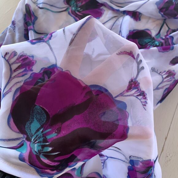 Worthington Sheer Top Blouse Floral Tie Belt Chiffon Ladies Medium M - Picture 5 of 7